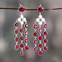 Ruby waterfall earrings, 'Capricious Cascades' - 16-Carat Faceted Ruby and Sterling Silver Waterfall Earrings