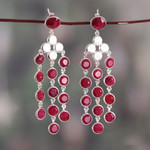 Ruby waterfall earrings, 'Capricious Cascades' - 16-Carat Faceted Ruby and Sterling Silver Waterfall Earrings