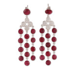 Ruby waterfall earrings, 'Capricious Cascades' - 16-Carat Faceted Ruby and Sterling Silver Waterfall Earrings