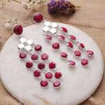 Ruby waterfall earrings, 'Capricious Cascades' - 16-Carat Faceted Ruby and Sterling Silver Waterfall Earrings