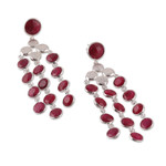 Ruby waterfall earrings, 'Capricious Cascades' - 16-Carat Faceted Ruby and Sterling Silver Waterfall Earrings
