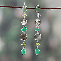 Multi-gemstone dangle earrings, 'Enchanted Green' - 25-Carat Green Multi-Gemstone Dangle Earrings from India