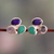 Multi-gemstone button earrings, 'Enchanted Trio' - Artisan-Made Sterling Silver Multi-Gemstone Button Earrings