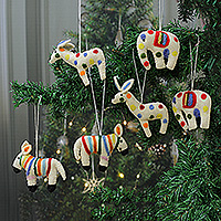 Wool felt ornaments, 'Holiday Fauna' (set of 6) - Set of 6 Handmade Wool Felt Animal-Themed Holiday Ornaments