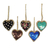 Embroidered and glass beaded ornaments, 'Merry Hearts' (set of 5) - 5 Heart-Themed Ornaments with Embroidered and Beaded Accents