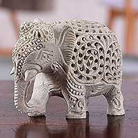 Soapstone sculpture, 'Legacy of Elegance' - Traditional Jali-Themed Soapstone Royal Elephant Sculpture