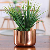 Decorative copper flower pot, 'Radiant Flair' - Handcrafted Polished Decorative Copper Flower Pot from India