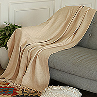 Cotton throw blanket, 'Beige Charm' - Indian-Made 100% Cotton Slubbed Throw Blanket in a Beige Hue