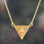 Brass pendant necklace, 'Prestige Pyramid' - Minimalist High-Polished Brass Pyramid Pendant Necklace