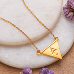 Brass pendant necklace, 'Prestige Pyramid' - Minimalist High-Polished Brass Pyramid Pendant Necklace