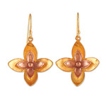 Brass dangle earrings, 'Sublime Lotus' - High-Polished Indian-Made Lotus-Themed Brass Dangle Earrings