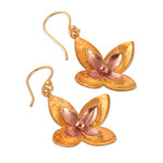 Brass dangle earrings, 'Sublime Lotus' - High-Polished Indian-Made Lotus-Themed Brass Dangle Earrings