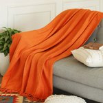 Cotton throw blanket, 'Persimmon Charm' - Fair Trade 100% Cotton Slubbed Throw Blanket in Persimmon