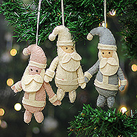 Wool felt ornaments, 'Santa Spirit' (set of 3) - Santa-Themed Set of 3 Wool Felt Ornaments Crafted in India