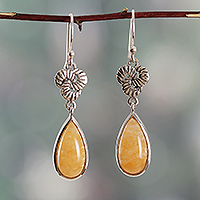 Aventurine dangle earrings, 'Sunlit Drops' - Aventurine and Silver Dangle Earrings with Infinity Motif