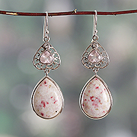 Multi-gemstone dangle earrings, 'Passionate Allure' - Dolomite Rose Quartz and White Topaz Heart Dangle Earrings