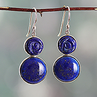 Lapis lazuli dangle earrings, 'Mystic Blue' - Textured Modern Lapis Lazuli Sterling Silver Dangle Earrings