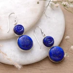 Lapis lazuli dangle earrings, 'Mystic Blue' - Textured Modern Lapis Lazuli Sterling Silver Dangle Earrings