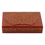 Papier mache decorative box, 'Red Whispers of Autumn' - Hand-Painted Leaf-Themed Papier Mache Wood Decorative Box