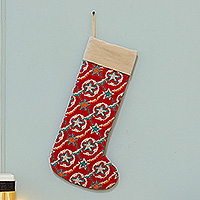 Embroidered suede Christmas stocking, 'Twinkling Constellation' - Star-Patterned Cross-Stitch Embroidered Christmas Stocking