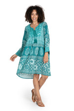 Embroidered cotton dress, 'Spring Step in Turquoise' - Cotton Shift Dress with Geometric Pattern in a Peacock Hue