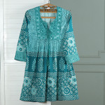 Embroidered cotton dress, 'Spring Step in Turquoise' - Cotton Shift Dress with Geometric Pattern in a Peacock Hue