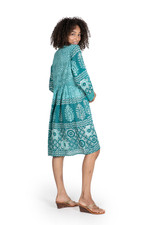 Embroidered cotton dress, 'Spring Step in Turquoise' - Cotton Shift Dress with Geometric Pattern in a Peacock Hue