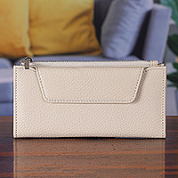 Leather wallet, 'Ivory Ecstasy' - Bifold Ivory Leather Wallet with Ten Card Slots from India