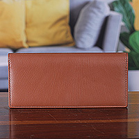 Leather wallet, 'Trendy Brown' - Bifold Leather Wallet with 16 Card Slots in Brown Shade