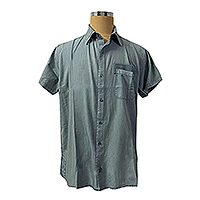 Men's cotton linen blend shirt, 'Tailored Appeal' - Men's Short-Sleeve Cotton and Linen Blend Collared Shirt