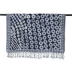 Hand-embroidered wool shawl, 'Bubble Saga' - Bubble-Patterned Indigo and Azure Embroidered Wool Shawl
