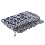 Hand-embroidered wool shawl, 'Bubble Saga' - Bubble-Patterned Indigo and Azure Embroidered Wool Shawl