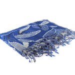 Hand-embroidered wool shawl, 'Sighs of Nature' - Leafy-Themed White and Delft Blue Embroidered Wool Shawl