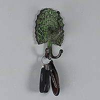 Brass wall hook, 'Peacock Ancestry' - Peacock-Themed Antiqued Brass Wall Hook Crafted in India