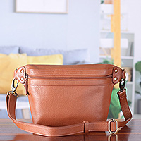 Leather fanny pack, 'Spice Pal' - Spice Brown 100% Leather Fanny Pack with Zipper Closure