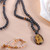 Tiger's eye beaded necklace, 'Shiva Silhouette' - Shiva-Themed Tiger's Eye and Lava Stone Beaded Necklace