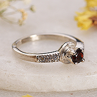 Garnet solitaire ring, 'Immortal Romance' - Faceted Garnet and Cubic Zirconia Solitaire Ring from India