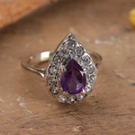 Amethyst cocktail ring, 'Dazzling Wisdom' - One-Carat Pear Amethyst and Sterling Silver Cocktail Ring