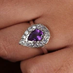 Amethyst cocktail ring, 'Dazzling Wisdom' - One-Carat Pear Amethyst and Sterling Silver Cocktail Ring