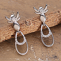 Rhodium-plated dangle earrings, 'Sparkling Flutter' - Firefly-Shaped Rhodium-Plated Cubic Zirconia Dangle Earrings