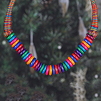 Hand-painted beaded necklace, 'Rainbow Day' - Multicolor Hand-Painted Beaded Necklace with Cotton Clasp