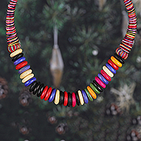 Hand-painted beaded necklace, 'Rainbow Night' - Bohemian-Inspired Handmade Beaded Necklace with Cotton Clasp