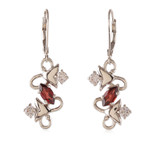 Garnet dangle earrings, 'Blooming Liaison' - Faceted Garnet and Cubic Zirconia Floral Dangle Earrings