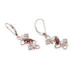 Garnet dangle earrings, 'Blooming Liaison' - Faceted Garnet and Cubic Zirconia Floral Dangle Earrings