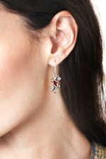 Garnet dangle earrings, 'Blooming Liaison' - Faceted Garnet and Cubic Zirconia Floral Dangle Earrings