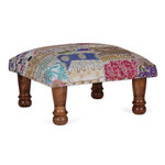 Embellished ottoman, 'Dreams from Paradise' - Indian Classic Patchwork Ottoman Footstool in Bright Hues