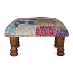 Embellished ottoman, 'Dreams from Paradise' - Indian Classic Patchwork Ottoman Footstool in Bright Hues