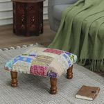 Embellished ottoman, 'Dreams from Paradise' - Indian Classic Patchwork Ottoman Footstool in Bright Hues