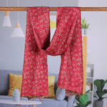 Kantha embroidered reversible silk scarf, 'Sides of Sweetness' - Cherry and Dusty Lilac Reversible Silk Scarf Made in India