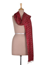 Kantha embroidered reversible silk scarf, 'Sides of Sweetness' - Cherry and Dusty Lilac Reversible Silk Scarf Made in India